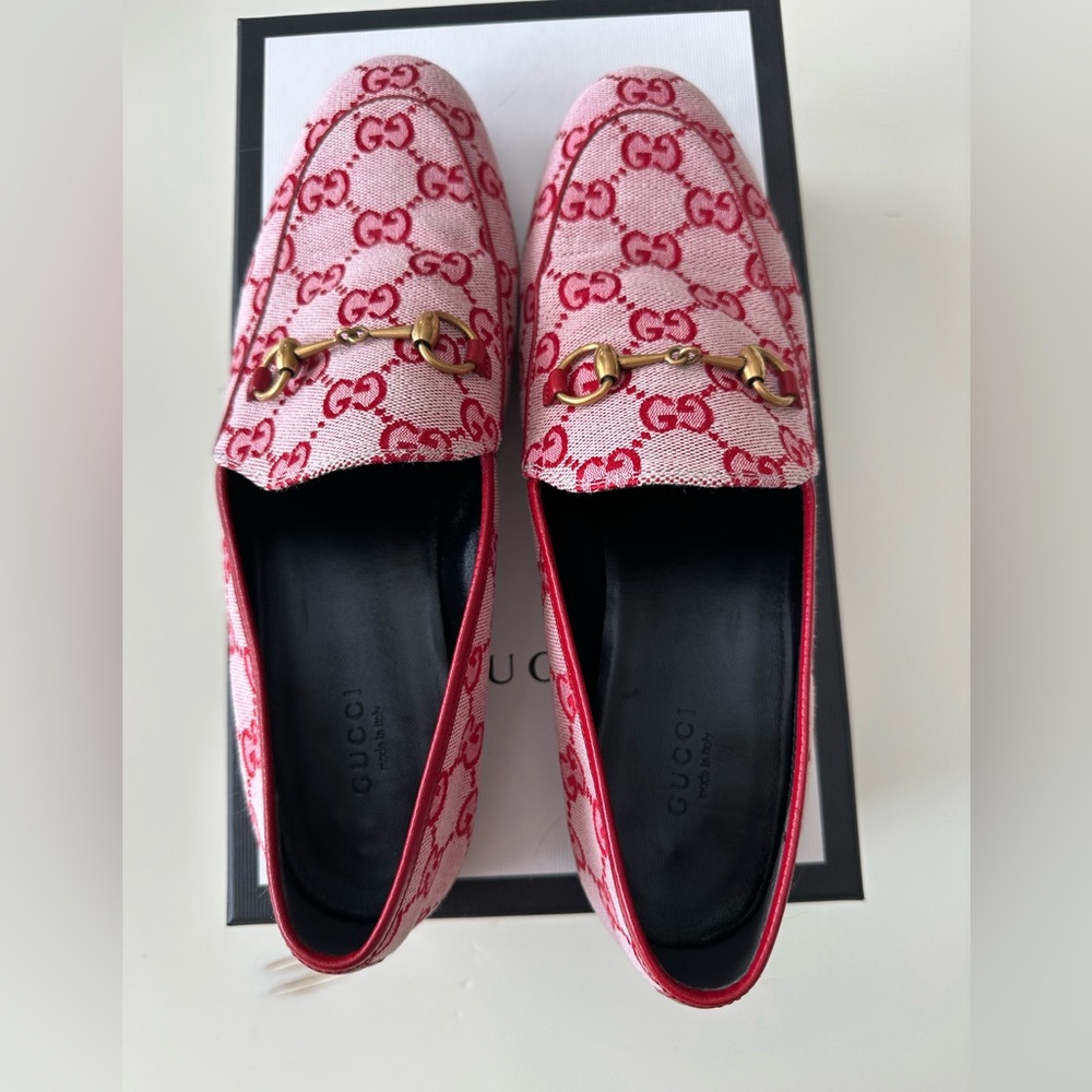 GUCCI Shoes - Authentic Jordaan Canvas GG Monogram Horsebit Loafers
